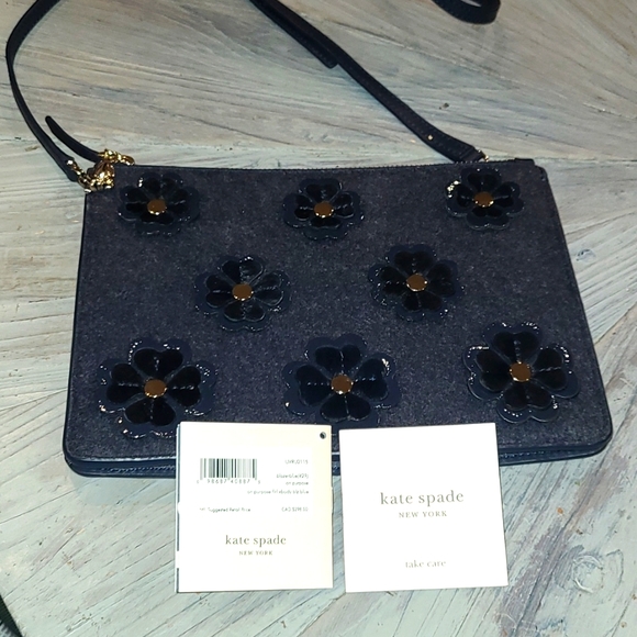 NWT KATE SPADE ON PURPOSE FLORAL CROSSBODY / CLUTCH BLAZER BLUE - Picture 3 of 9